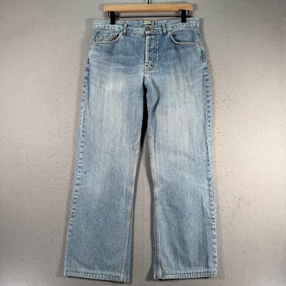 Vintage Queens Blue Jeans Women 34x29 Blue Lightwash Straight Leg Button Fly Y2K